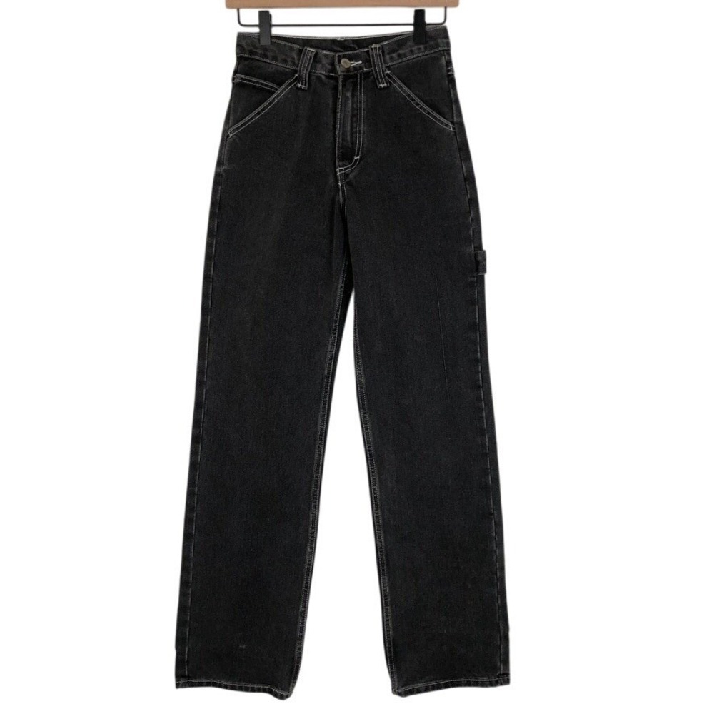 J. GALT Shanghai Carpenter Jeans Sz S Black Denim White Stitching Utility 25x33‎